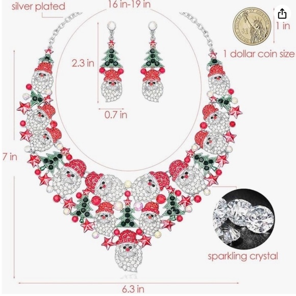 Santa Claus Necklace Earrings Christmas Element Party Costume Jewelry Set - Picture 10 of 14